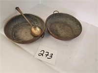 pair of tin dishes and spoon