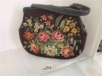 Early cross stitched ladies hand bag