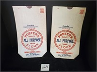 pair of early Porters flour bags