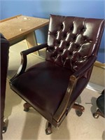 Solid wood executive chair leather burgundy