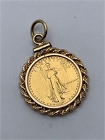 Fine Gold 5 Dollar Coin Pendant In 14k Gold Mount