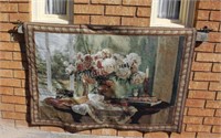Tapestry Wall Hanging with Wrought Iron Bar