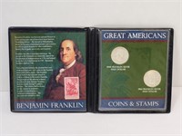 2 Franklin Silver Half Dollars & 3 Cent Stamp
