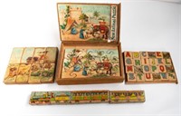 Early Paper Litho on Wood Puzzle Block Sets