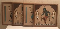 Lot of 4 Indian Sand Painting Artwork