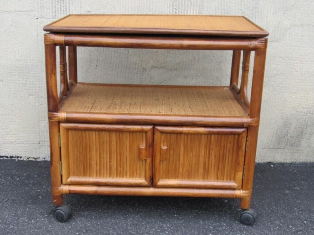 BAMBOO T.V./MICROWAVE CART WITH WHEELS: