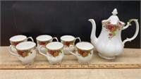 Royal Albert Old Country Rose Coffee Pot & 6