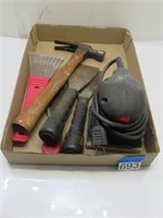 1/4 sheet palm sander, hammer, tools