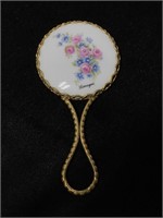 Vintage petite porcelain Limoges hand mirror