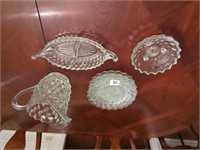 Fostoria glass lot w pitcher, plates, small bowl,