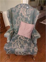 Wingback green, taupe chair w matching pillow