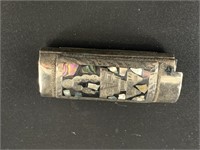 Mexican lighter case, with crushed turquoise and m