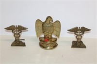 Brass Eagle & Pair of Brass Medical