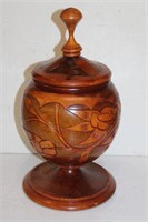 Wood Carved Footed Bowl with Lid