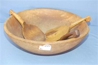 15" Butter Bowl & 3 Wooden Paddles