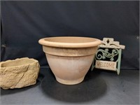 Clay pot 17" w x 12" h, smaller planter, Welcome