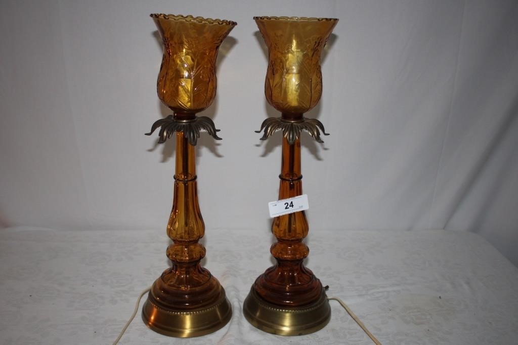 2 AMBER GLASS LAMPS