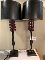 40 “ PAIR OF IRON & RED LUCITE LAMPS W/ BLACK