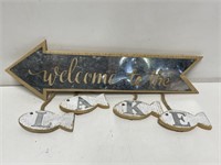 Welcome To The Lake Tin & Wood Sign
