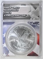 2021 TYPE 2 AM. SILVER EAGLE  ANACS MS-70