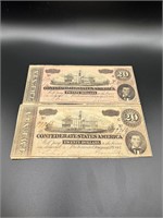 2-$20 Confederate Notes