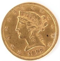 1899-P 90% GOLD $5 LIBERTY HEAD COIN