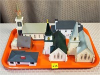 Tray of Plasticville Churches & Houses