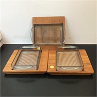 3 DANISH TEAK SERVING TRAYS WITH PLASTIC INSERT