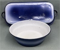 18in Oblong Enamel Pan & 10in Enamel Bowl,