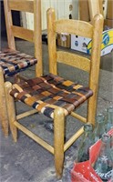 CHILDS CHAIR CANED WITH LEATHER BELTS