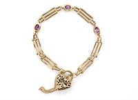 9ct yellow gold and amethyst set bracelet