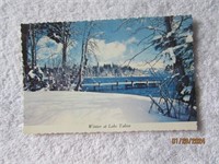 Postcard Scalloped Edge Winter Lake Tahoe Snow