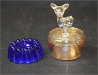 Vintage Iridescent Powder Jar W/Deer Lid