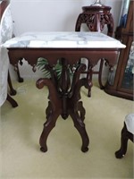 PAIR Vintage Victorian Marble Top Mahogany Table