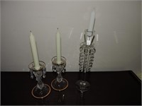 Vintage Glass & Crystal Candleholders w/ Prisms