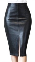 (Size: XL) RAMISU Faux Leather Pencil Skirt High