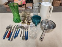 Green Vase, Pitcher, Cutlery, Pot, Stemware