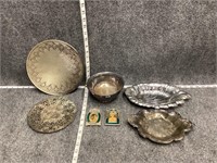 Silver Plate Dishes and Old Mini Frames Bundle