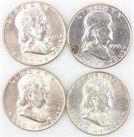 Coin 4 Ben Franklin Half Dollars 1955