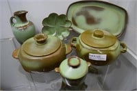 Frankoma green ware - 6 pcs - including oval platt