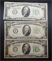 3 - 1934 $10 Federal Reserve Notes