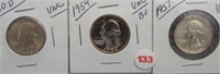 (3) Washington Silver Quarters. Dates: 1950-D,