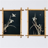 TWO JAPANESE AESTHETIC LACQUERED PANELS
