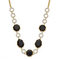Sterling Silver Onyx Austrian Crystal Necklace
