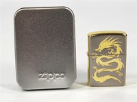 ZIPPO LIGHTER - GOLD & SILVER DRAGON W/ BOX