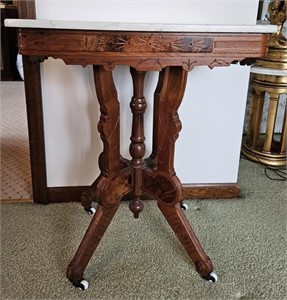Walnut Burl Rectangle Marble Top Parlor Table