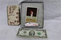 PETE ROSE CARD, $2 BILL & KN!FE