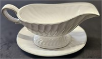 vintage white ceramic gravy bowl and plate