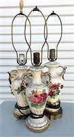 Victorian Ceramic Rose Lamps (3)