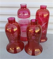 Etched Cranberry Glass Lamp Shades Assorted